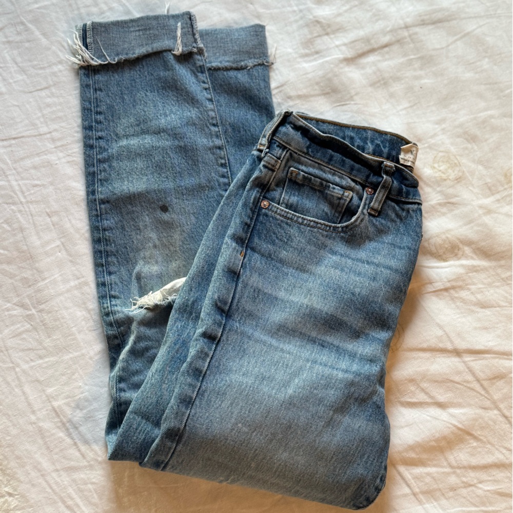 Free People High-Rise Distressed Blue Jeans